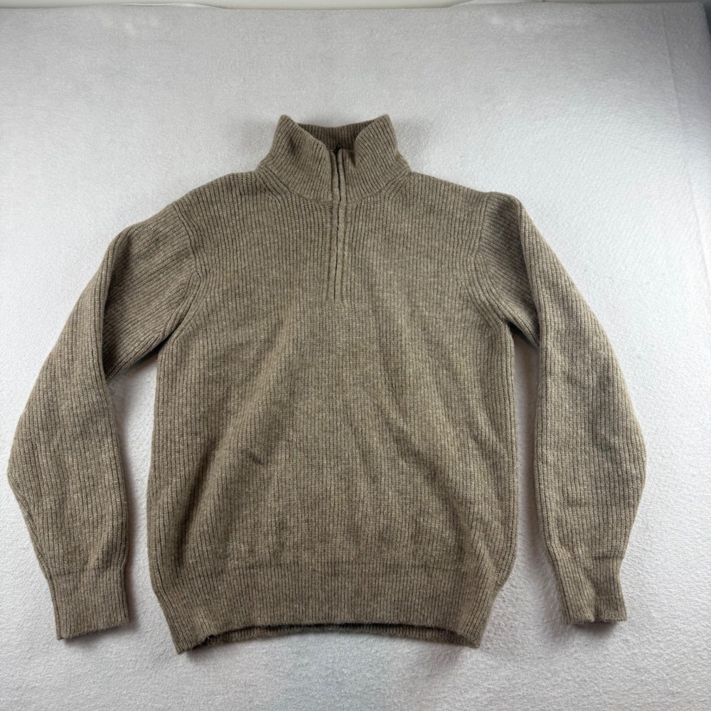 Uniqlo Mens M Tan Ribbed Wool Blend Quarter Zip Mock Neck Sweater 469473